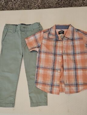 OshKosh B'gosh Orange & Navy Plaid Short Sleeve Button-Up